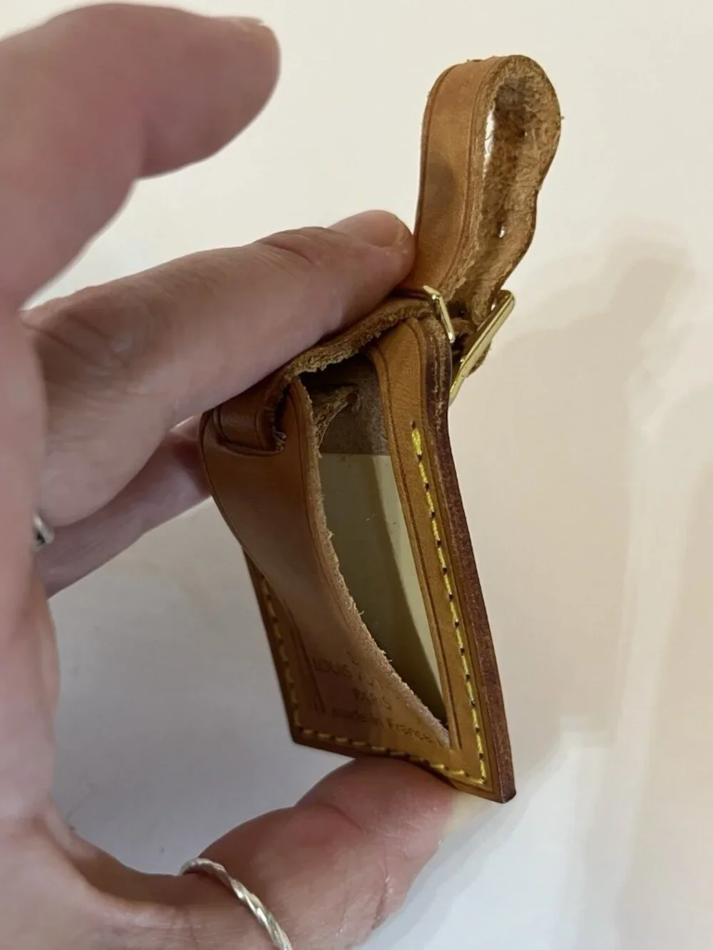 Authentic Louis Vuitton Vachetta Leather Luggage Tag Brass Buckle Made France